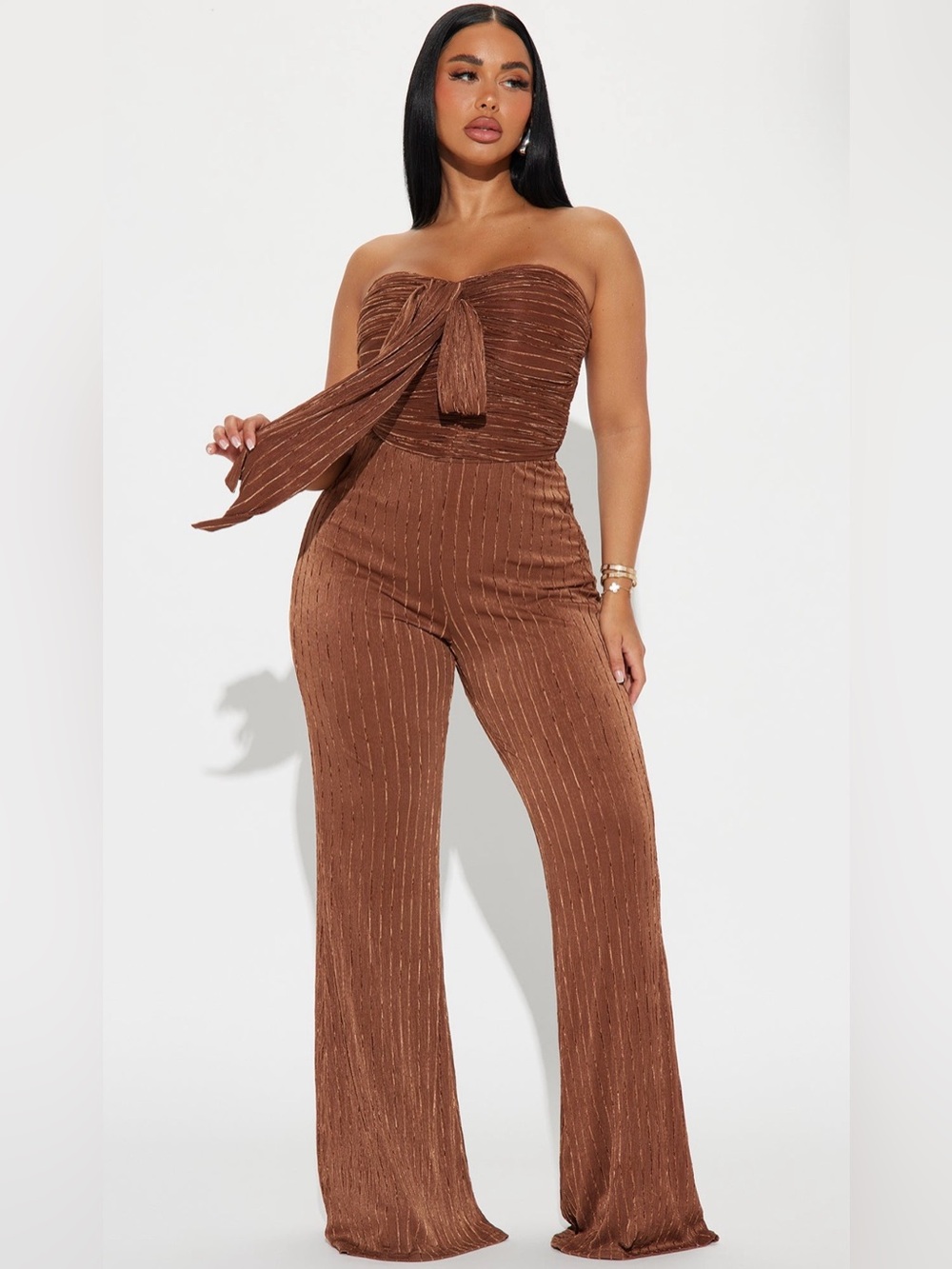 Fashion Nova Strapless Tie-Front Wide-Leg Jumpsuit